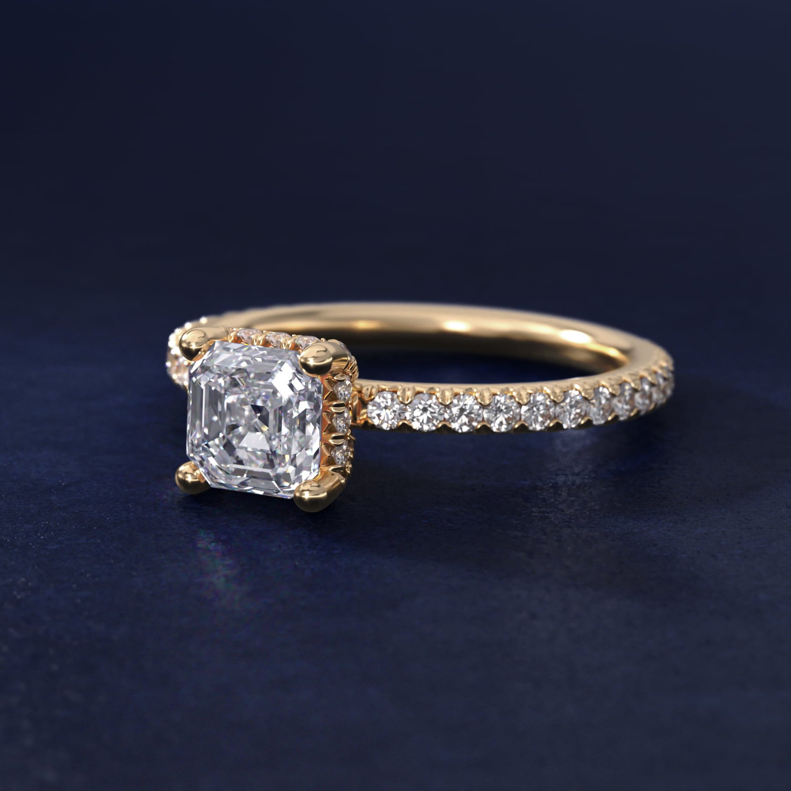 Blue Nile Studio Petite French PavŽ Crown Diamond Engagement Ring in 18k Yellow Gold (1/3 ct. tw.) - Asscher Center