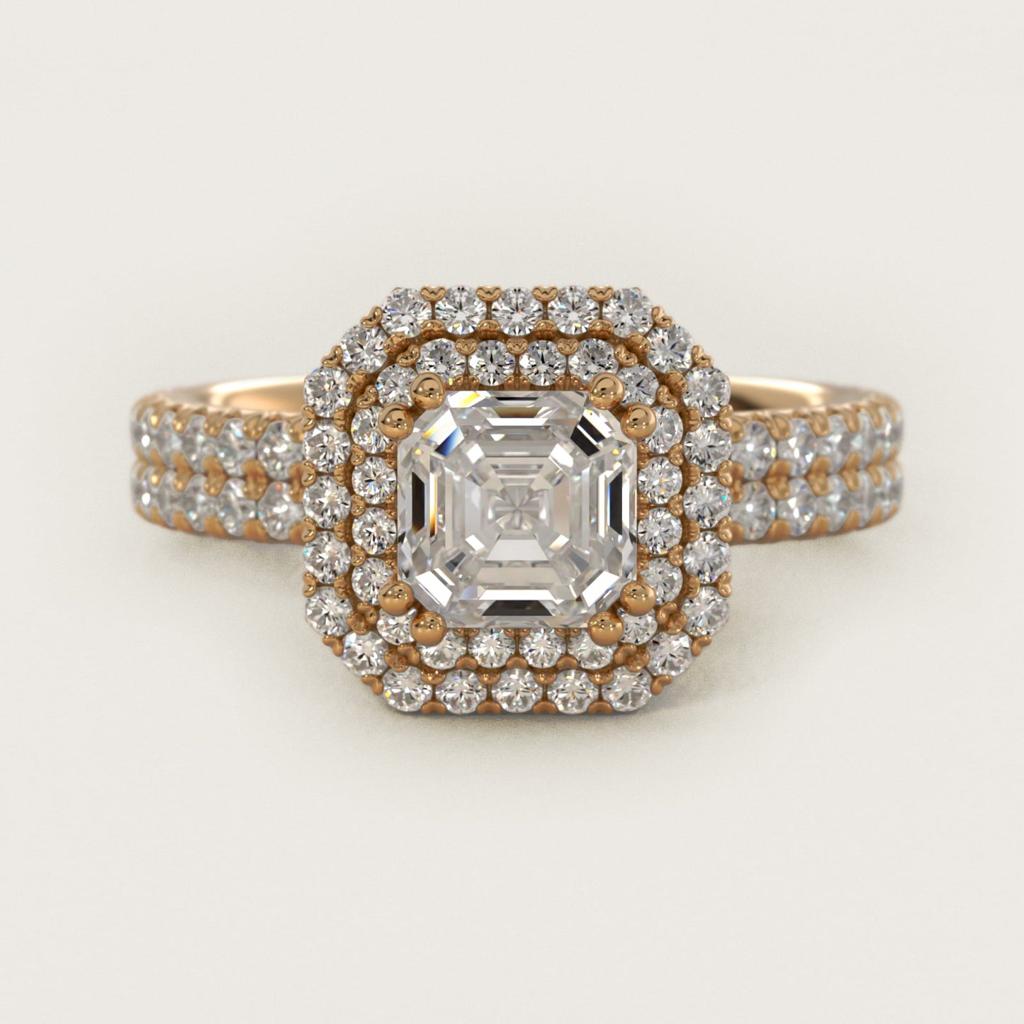 Blue Nile Studio Double Halo Gala Diamond Engagement Ring in 14K Yellow Gold (7/8 ct. tw.) - Asscher Center
