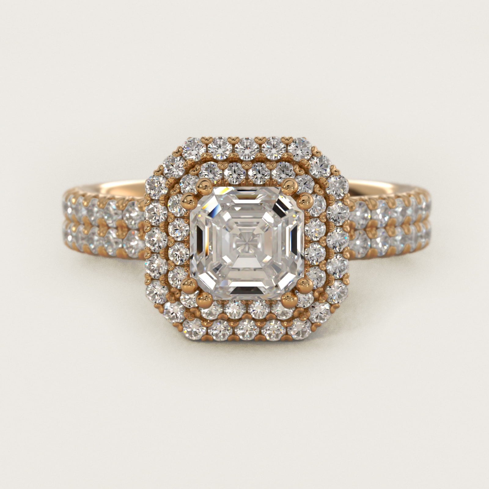 Blue Nile Studio Double Halo Gala Diamond Engagement Ring in 14K Yellow Gold (7/8 ct. tw.) - Asscher Center