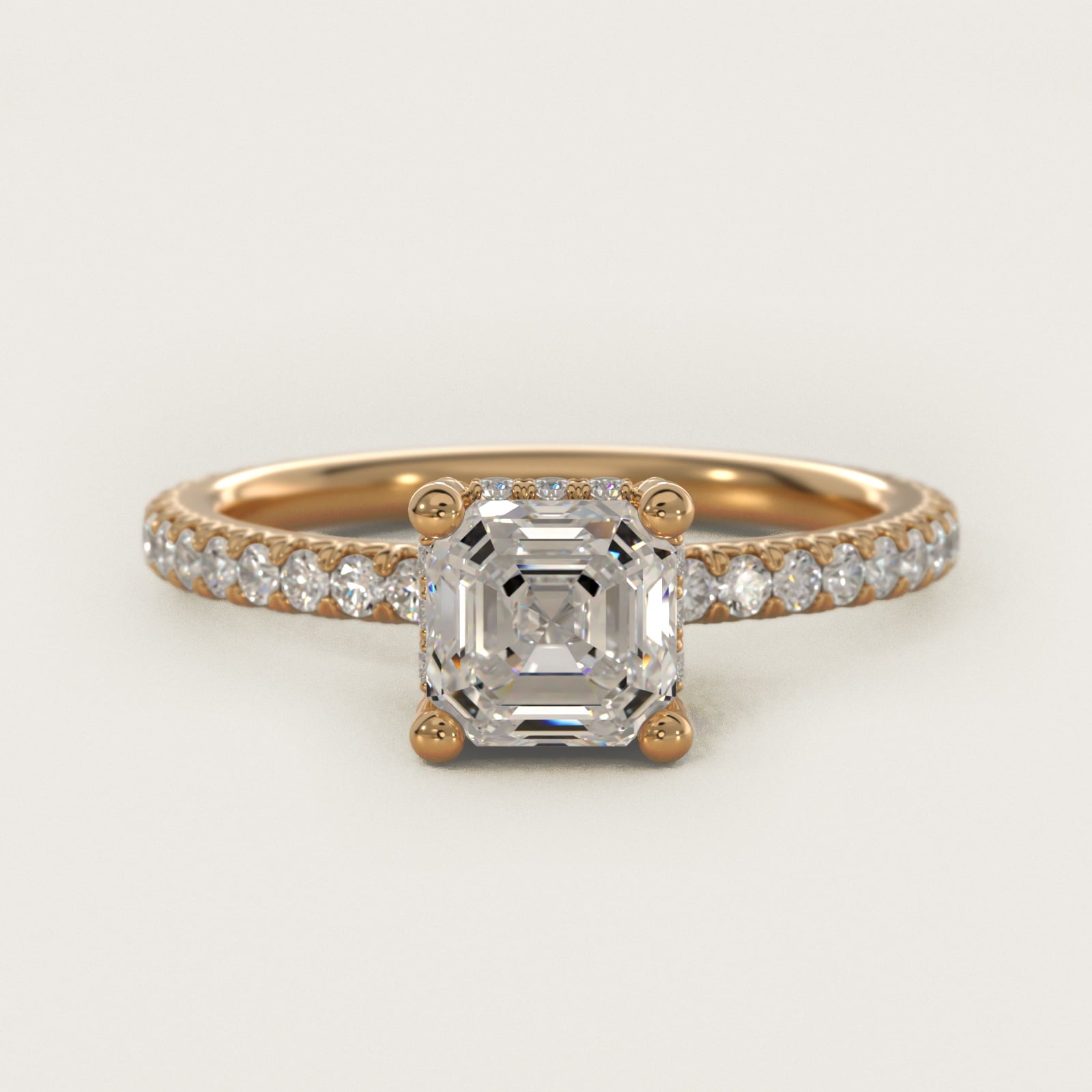 Blue Nile Studio Petite French PavŽ Crown Diamond Engagement Ring in 18k Yellow Gold (1/3 ct. tw.) - Asscher Center