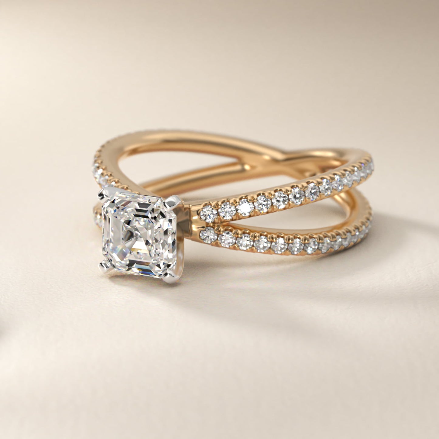 Blue Nile Studio Empress Diamond Engagement Ring in 14K Yellow Gold (1/3 ct. tw.) - Asscher Center