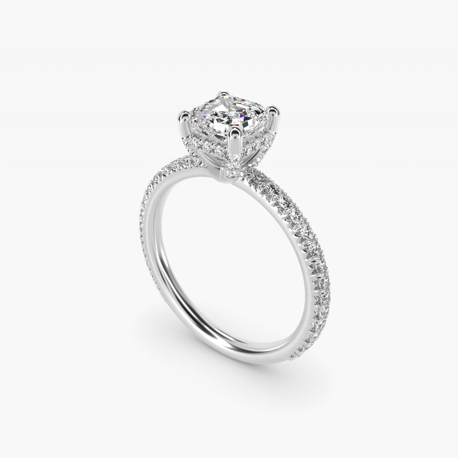 Blue Nile Studio Petite French PavŽ Crown Diamond Engagement Ring in Platinum (1/3 ct. tw.) - Asscher Center