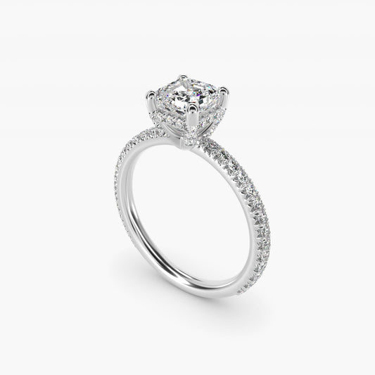 Blue Nile Studio French Pav? Diamond Crown Solitaire Engagement Ring in Platinum (1/6 ct. tw.) - Asscher Center