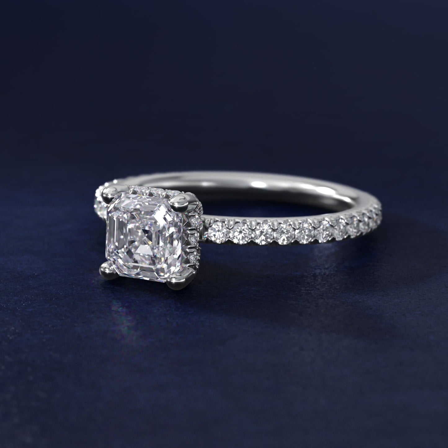 Blue Nile Studio French Pav? Diamond Crown Solitaire Engagement Ring in Platinum (1/6 ct. tw.) - Asscher Center