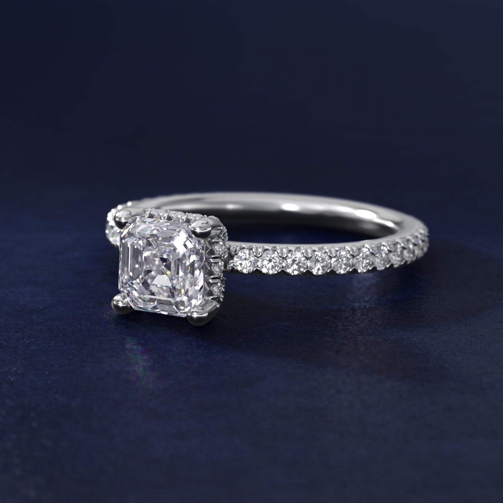 Blue Nile Studio French Pav? Diamond Crown Solitaire Engagement Ring in Platinum (1/6 ct. tw.) - Asscher Center