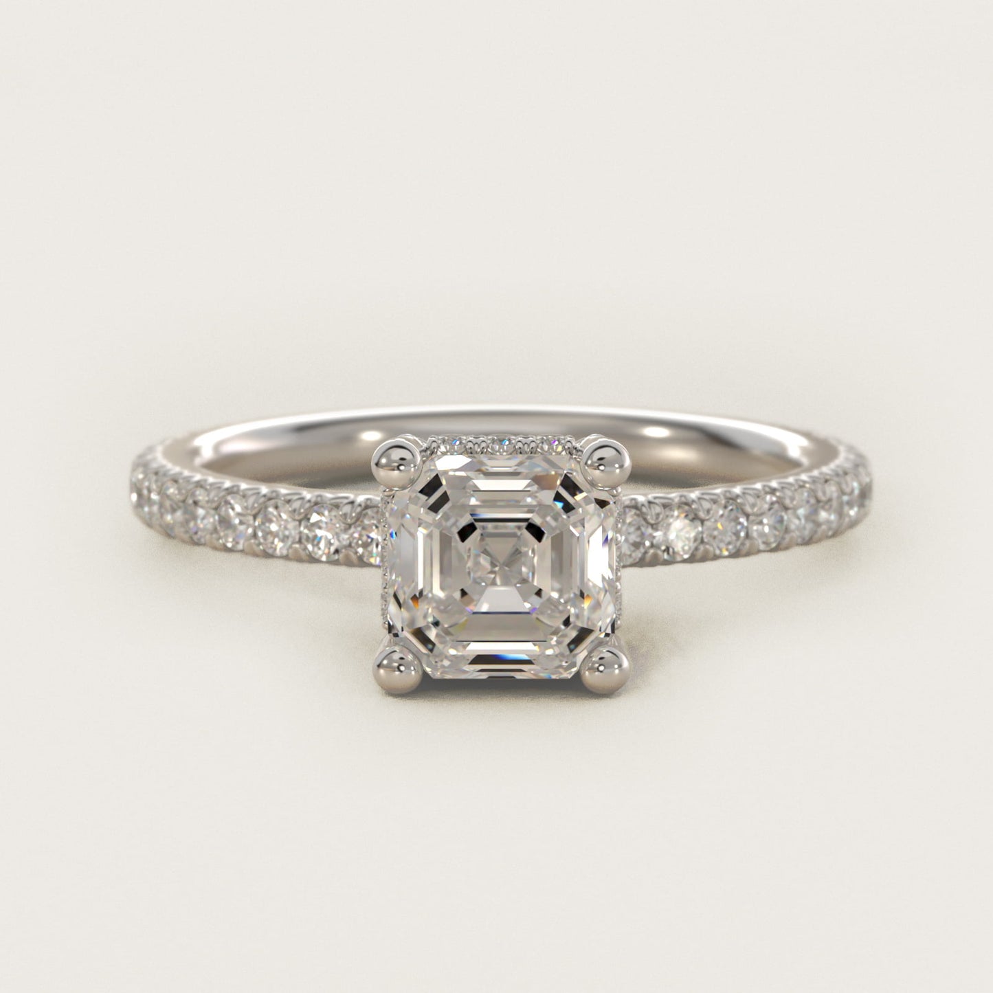 Blue Nile Studio Petite French PavŽ Crown Diamond Engagement Ring in Platinum (1/3 ct. tw.) - Asscher Center