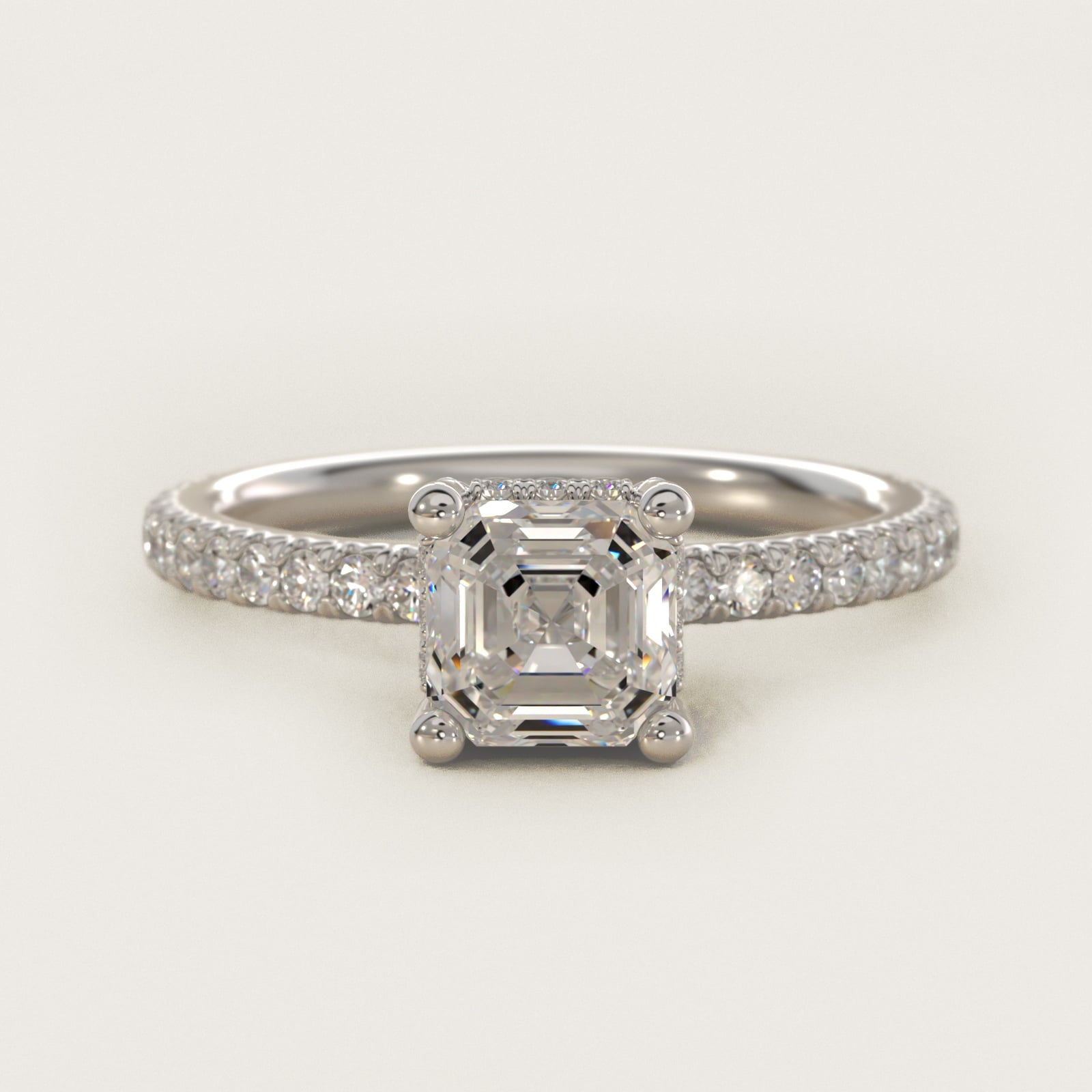 Blue Nile Studio Petite French PavŽ Crown Diamond Engagement Ring in Platinum (1/3 ct. tw.) - Asscher Center