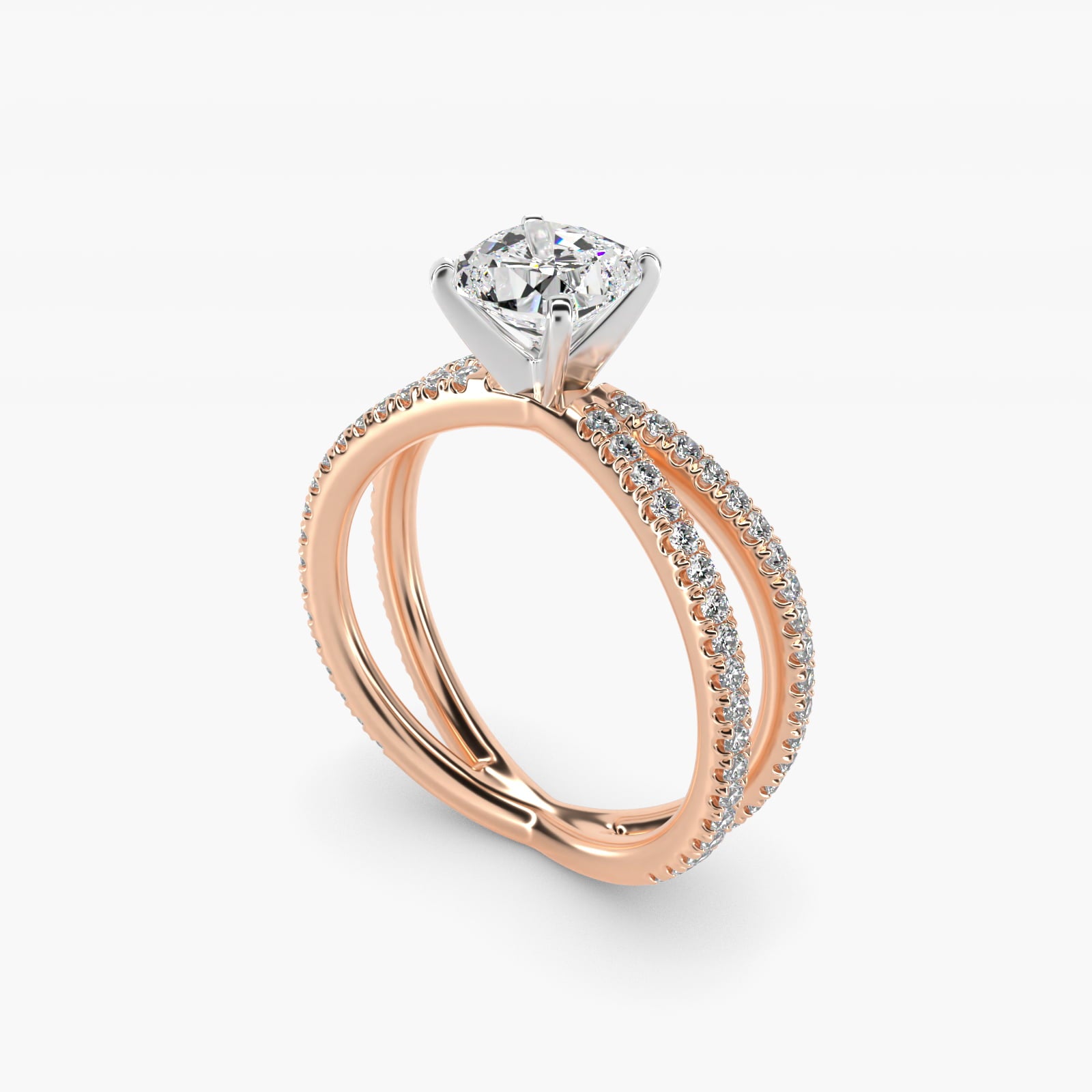 Blue Nile Studio Empress Diamond Engagement Ring in 18k Rose Gold (1/3 ct. tw.) - Cushion Center