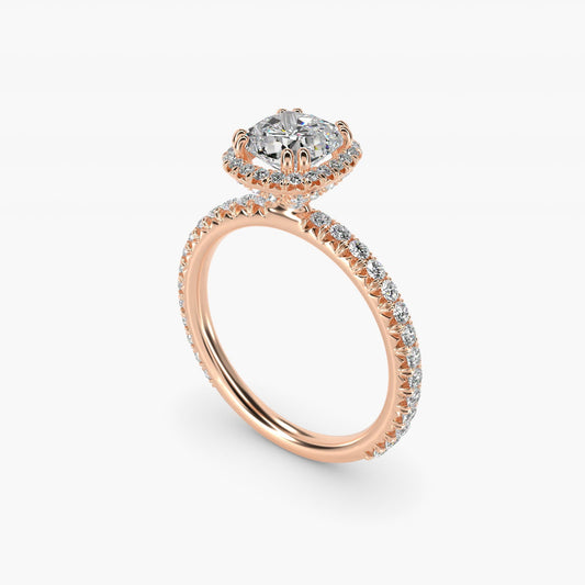 Blue Nile Studio French Pav? Diamond Crown Solitaire Engagement Ring in 18k Rose Gold (1/6 ct. tw.) - Cushion Center