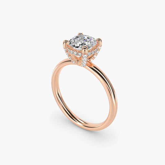 Blue Nile Studio French PavŽ Diamond Crown Solitaire Engagement Ring in 14k Rose Gold (1/6 ct. tw.) - Cushion Center