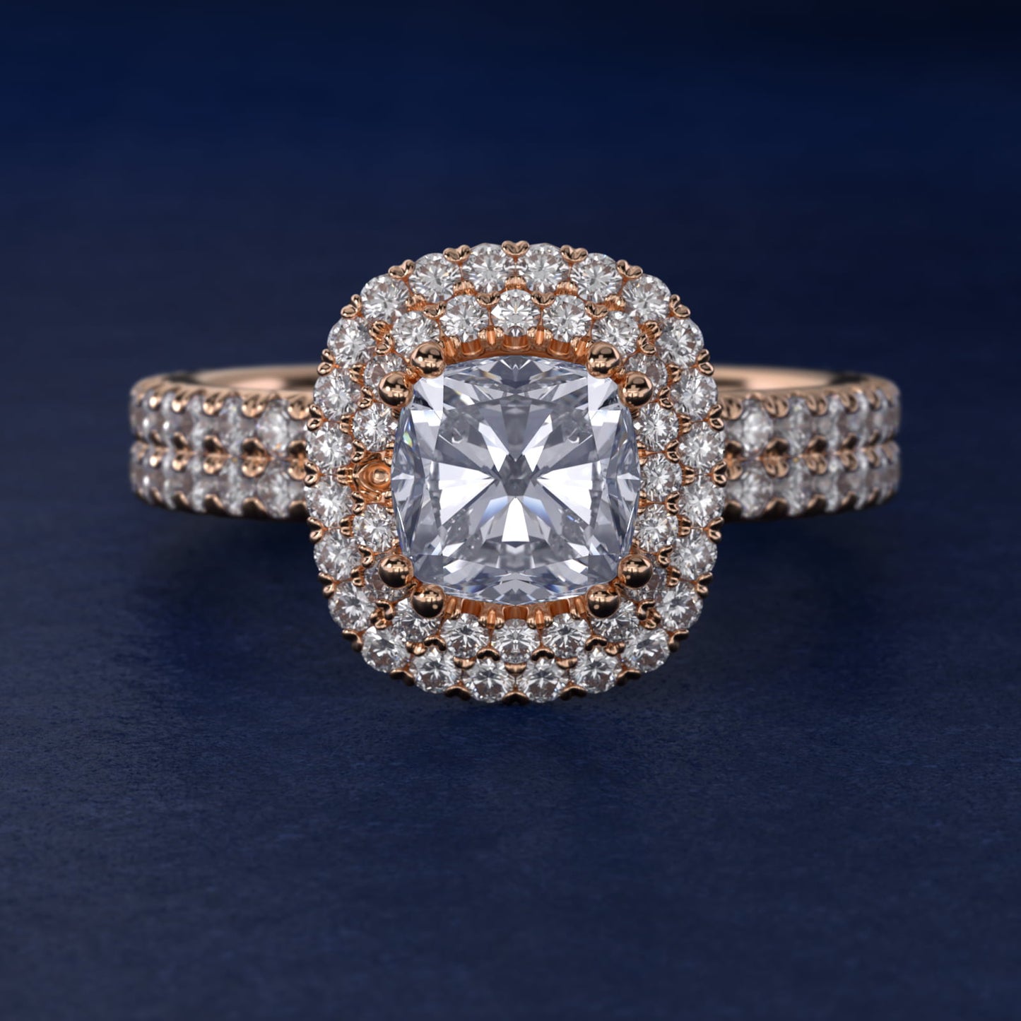 Blue Nile Studio Double Halo Gala Diamond Engagement Ring in 14k Rose Gold (7/8 ct. tw.) - Cushion Center