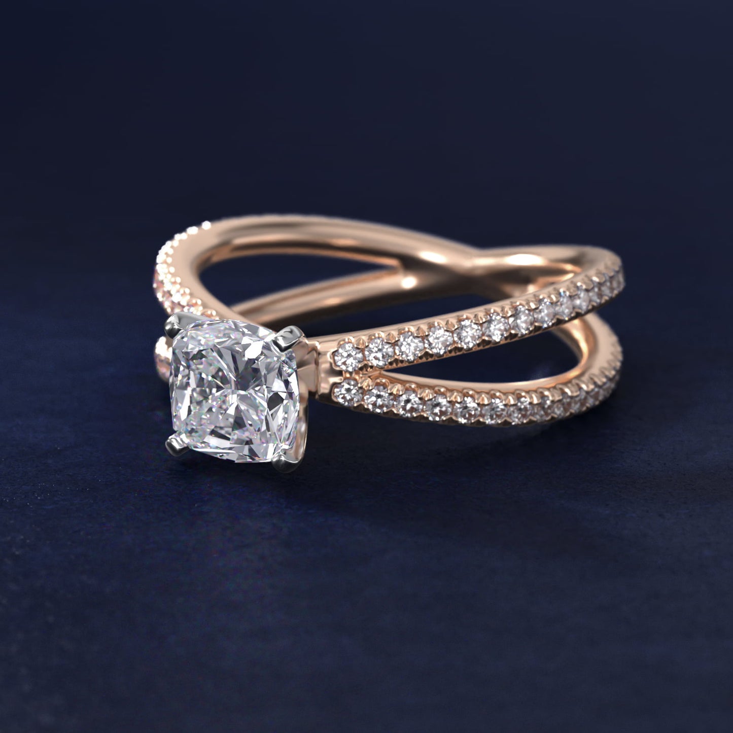 Blue Nile Studio Empress Diamond Engagement Ring in 14k Rose Gold (1/3 ct. tw.) - Cushion Center