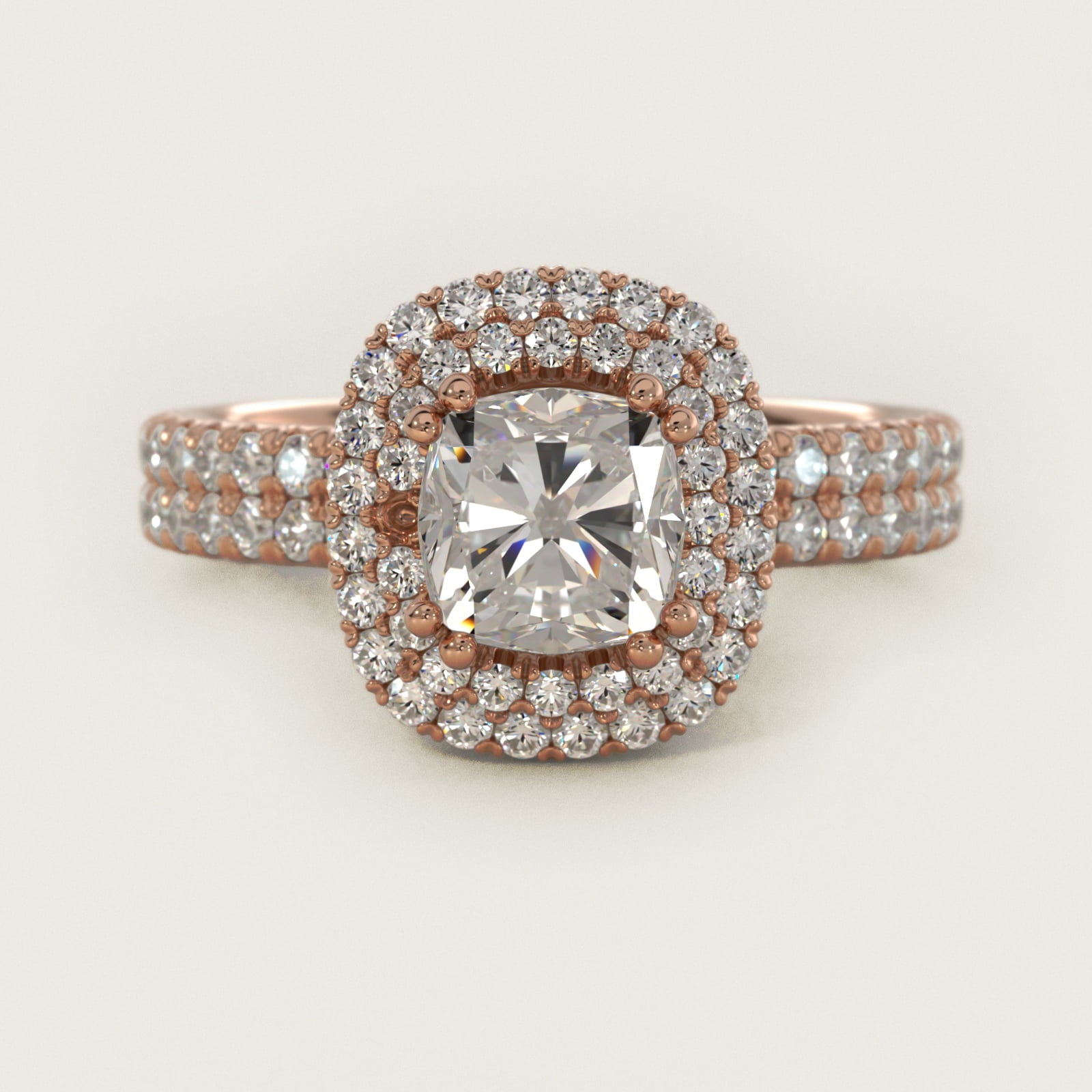 Blue Nile Studio Double Halo Gala Diamond Engagement Ring in 14k Rose Gold (7/8 ct. tw.) - Cushion Center