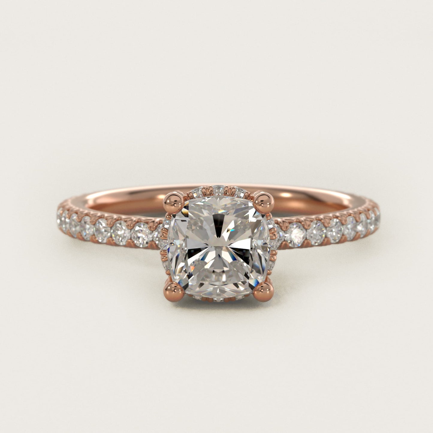 Blue Nile Studio Petite French PavŽ Crown Diamond Engagement Ring in 18k Rose Gold (1/3 ct. tw.) - Cushion Center