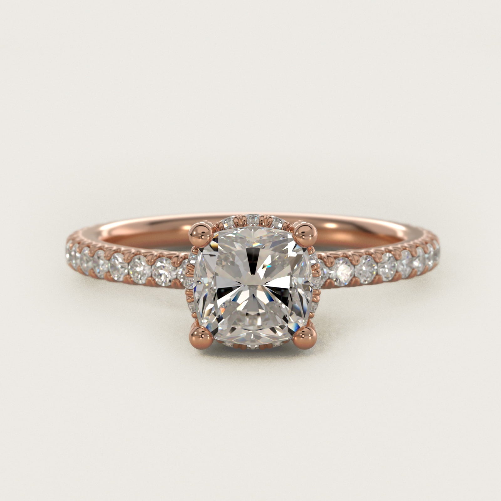 Blue Nile Studio Petite French PavŽ Crown Diamond Engagement Ring in 18k Rose Gold (1/3 ct. tw.) - Cushion Center