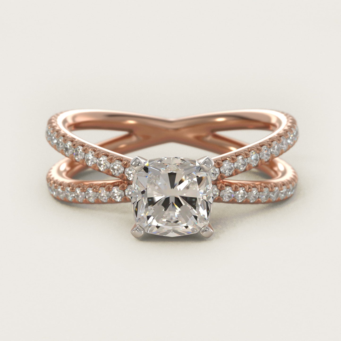 Blue Nile Studio Empress Diamond Engagement Ring in 18k Rose Gold (1/3 ct. tw.) - Cushion Center