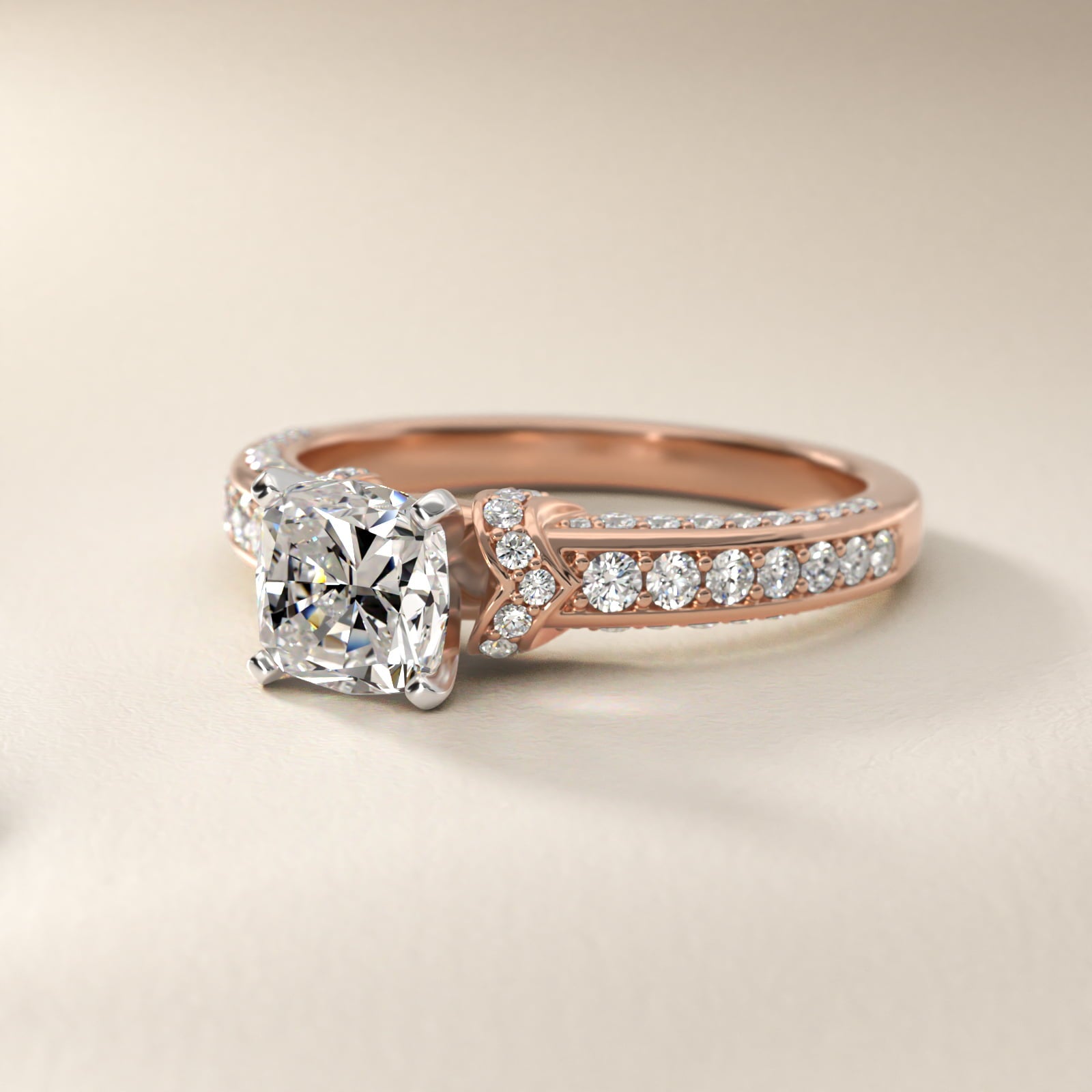 Blue Nile Studio Imperial MicropavŽ Diamond Engagement Ring in 14k Rose Gold (3/8 ct. tw.) - Cushion Center