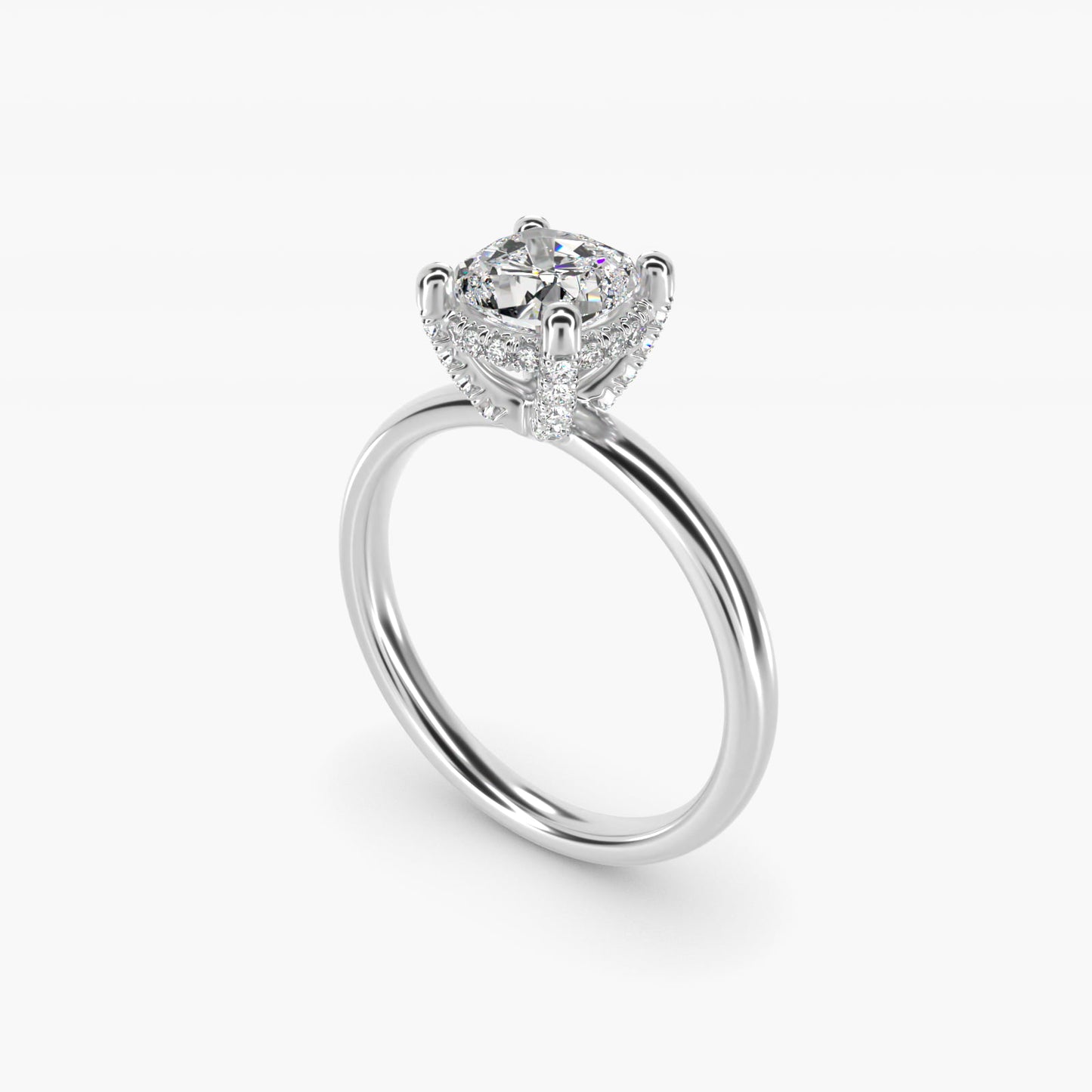 Blue Nile Studio French PavŽ Diamond Crown Solitaire Engagement Ring in 14k White Gold (1/6 ct. tw.) - Cushion Center