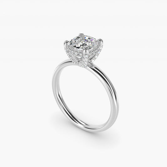 Blue Nile Studio French PavŽ Diamond Crown Solitaire Engagement Ring in 14k White Gold (1/6 ct. tw.) - Cushion Center