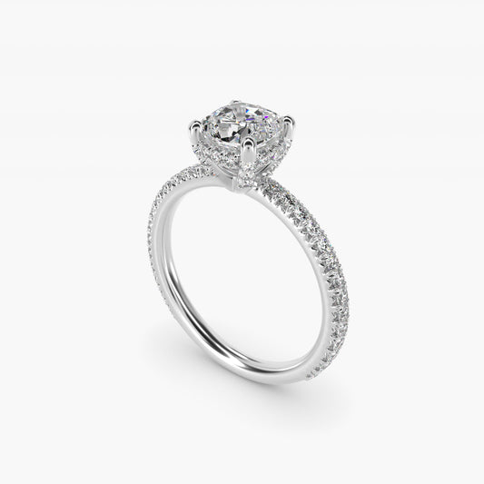 Blue Nile Studio Petite French PavŽ Crown Diamond Engagement Ring in 18k White Gold (1/3 ct. tw.) - Cushion Center