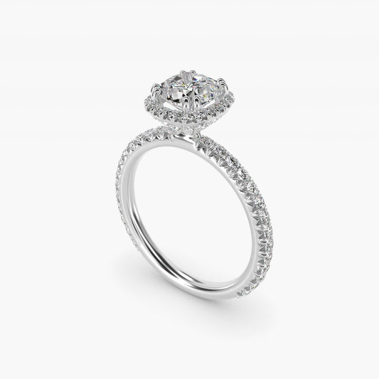 Blue Nile Studio French Pav? Diamond Crown Solitaire Engagement Ring in 18k White Gold (1/6 ct. tw.) - Cushion Center