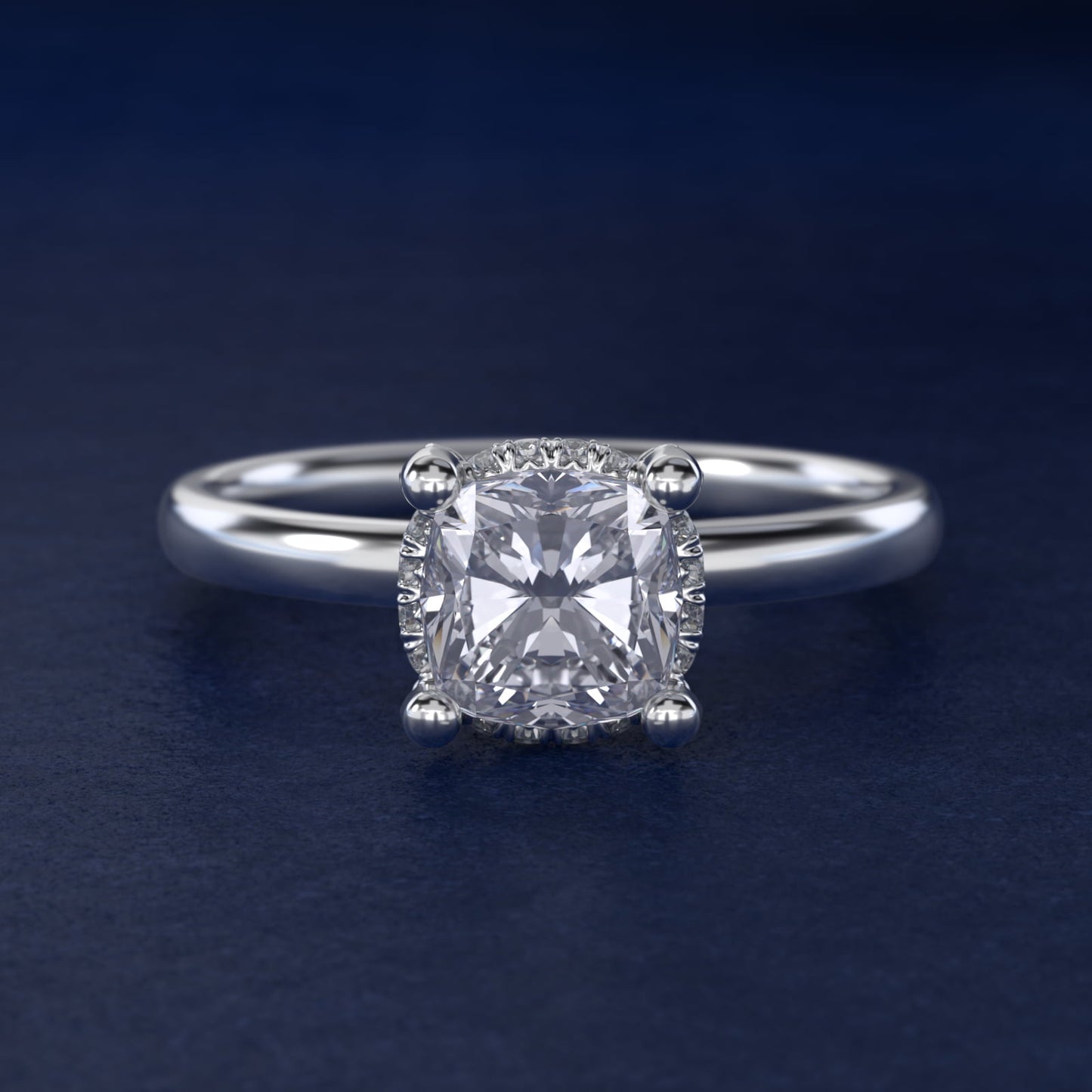 Blue Nile Studio French PavŽ Diamond Crown Solitaire Engagement Ring in 14k White Gold (1/6 ct. tw.) - Cushion Center