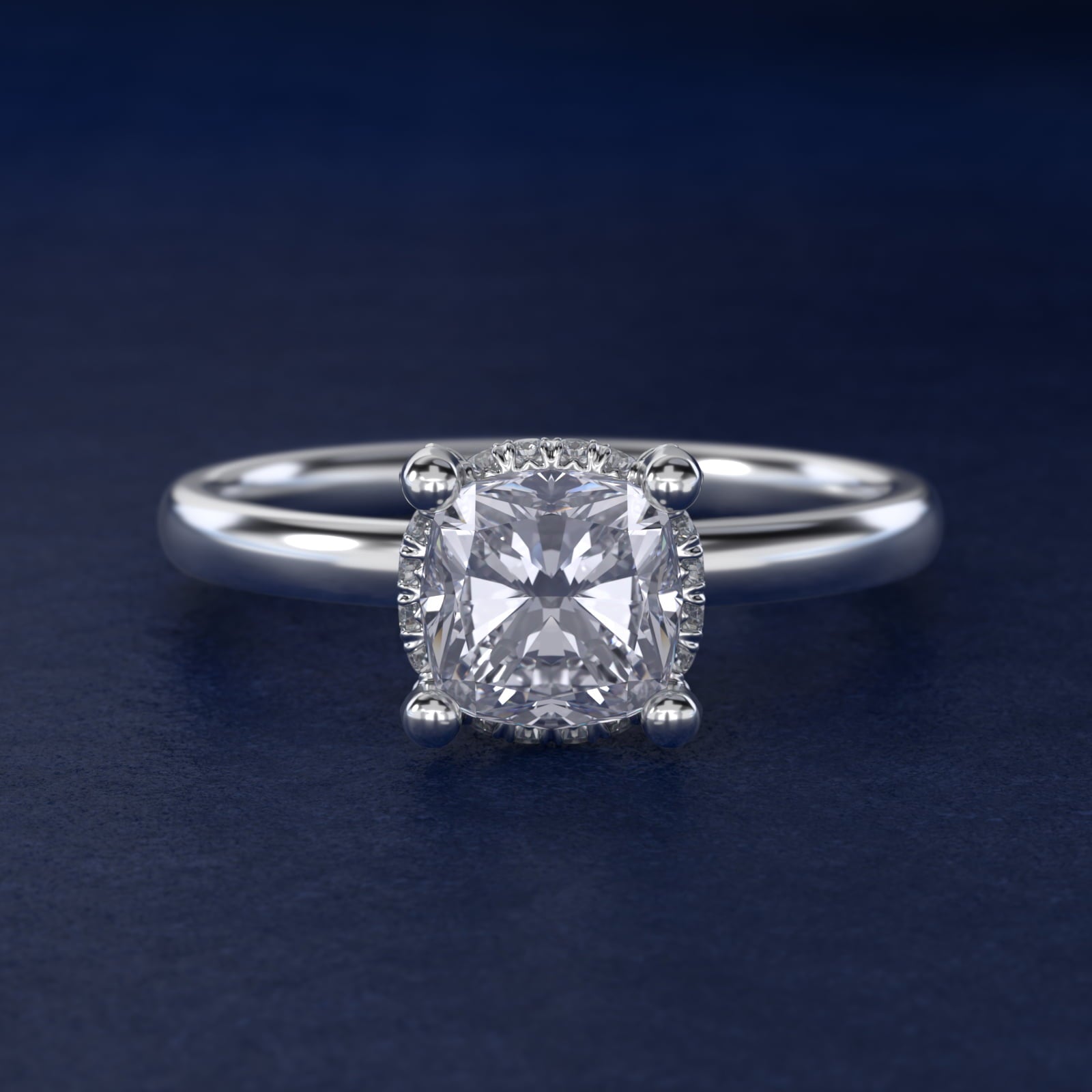 Blue Nile Studio French PavŽ Diamond Crown Solitaire Engagement Ring in 14k White Gold (1/6 ct. tw.) - Cushion Center