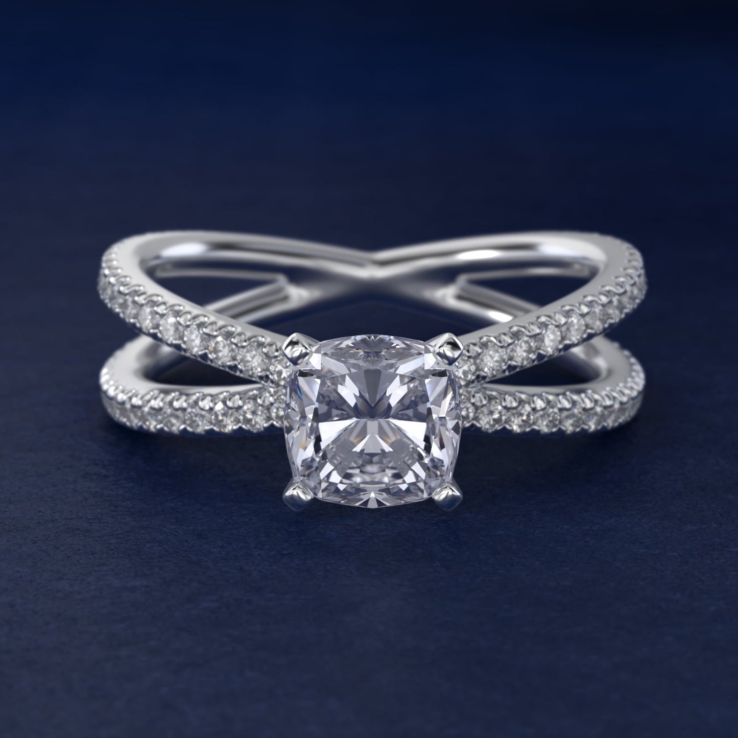 Blue Nile Studio Empress Diamond Engagement Ring in 14k White Gold (1/3 ct. tw.) - Cushion Center