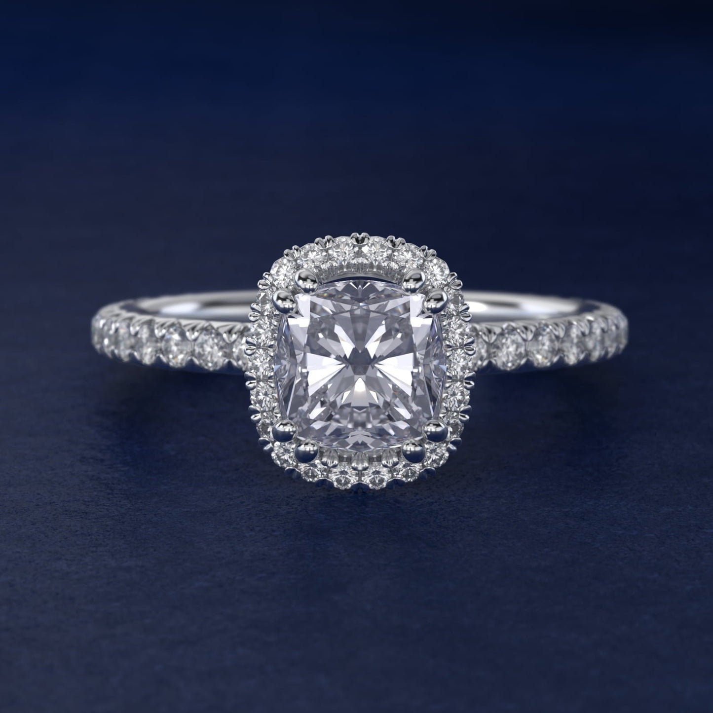 Blue Nile Studio French Pav? Diamond Crown Solitaire Engagement Ring in 18k White Gold (1/6 ct. tw.) - Cushion Center