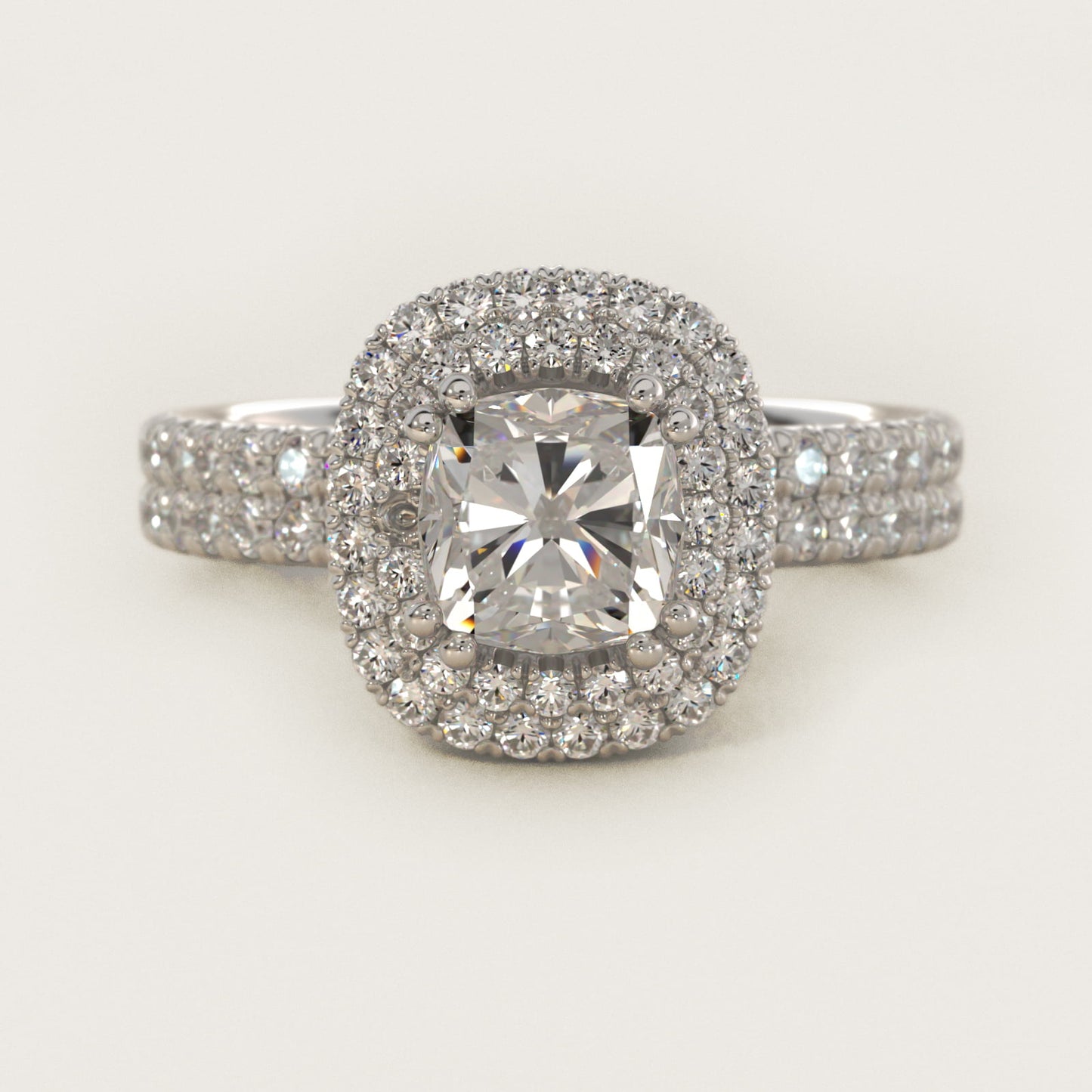 Blue Nile Studio Double Halo Gala Diamond Engagement Ring in 14k White Gold (7/8 ct. tw.) - Cushion Center
