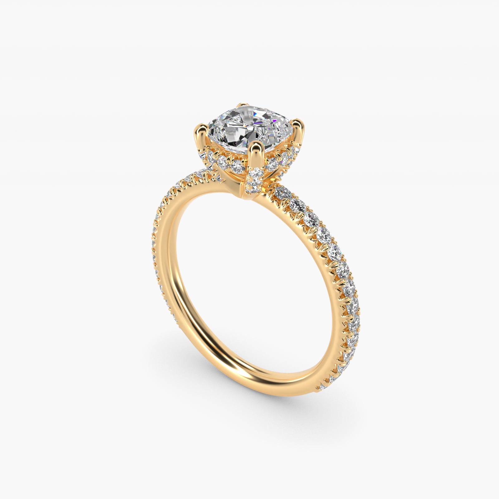 Blue Nile Studio Petite French PavŽ Crown Diamond Engagement Ring in 14K Yellow Gold (1/3 ct. tw.) - Cushion Center