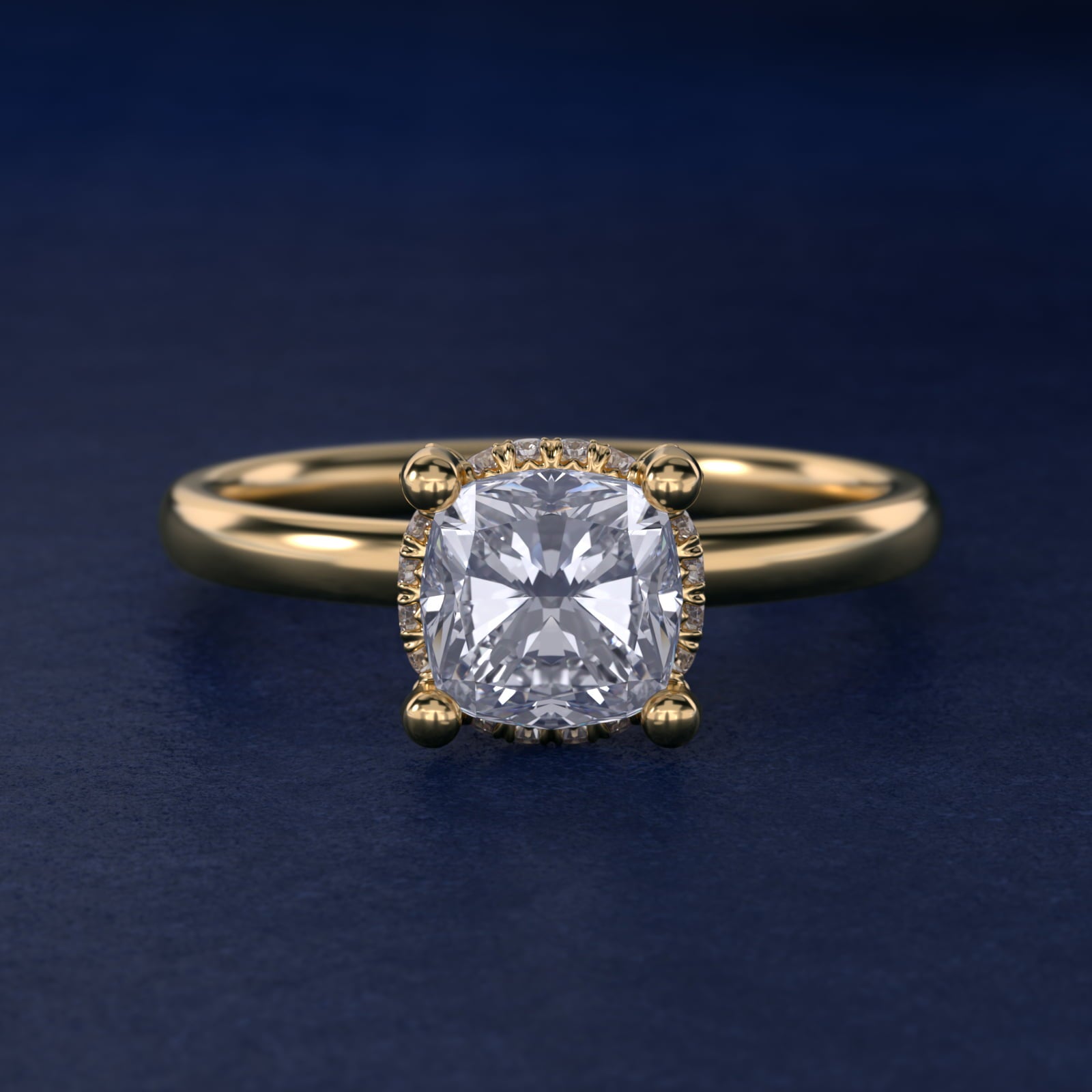 Blue Nile Studio French PavŽ Diamond Crown Solitaire Engagement Ring in 14K Yellow Gold (1/6 ct. tw.) - Cushion Center