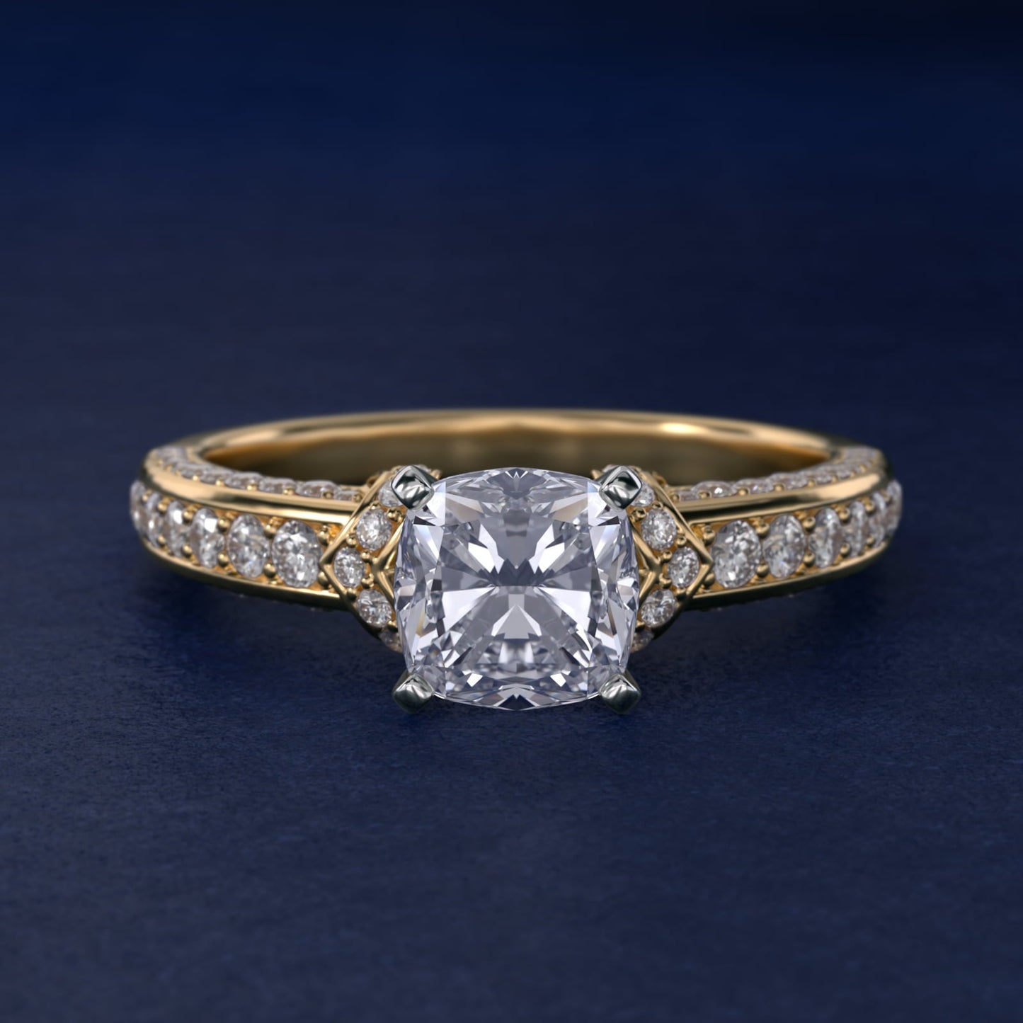 Blue Nile Studio Imperial Micropav? Diamond Engagement Ring in 18k Yellow Gold (3/8 ct. tw.) - Cushion Center