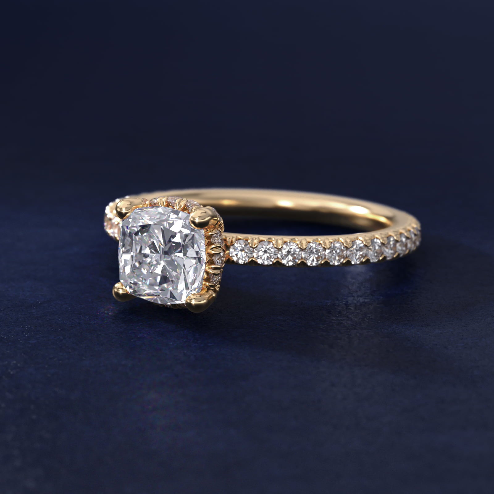Blue Nile Studio Petite French PavŽ Crown Diamond Engagement Ring in 14K Yellow Gold (1/3 ct. tw.) - Cushion Center