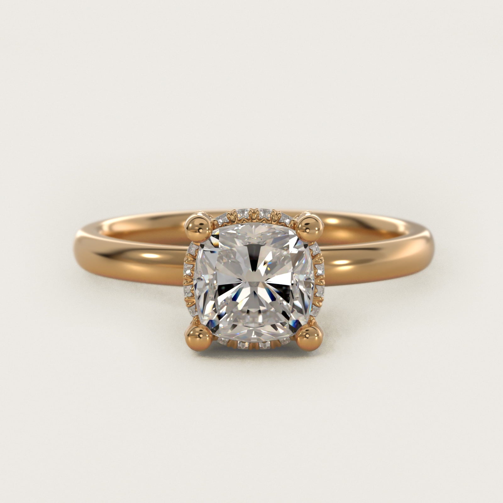 Blue Nile Studio French PavŽ Diamond Crown Solitaire Engagement Ring in 14K Yellow Gold (1/6 ct. tw.) - Cushion Center