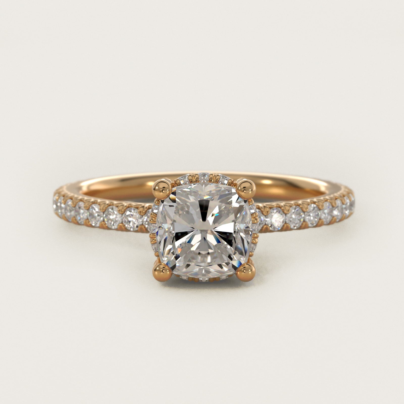 Blue Nile Studio Petite French PavŽ Crown Diamond Engagement Ring in 18k Yellow Gold (1/3 ct. tw.) - Cushion Center