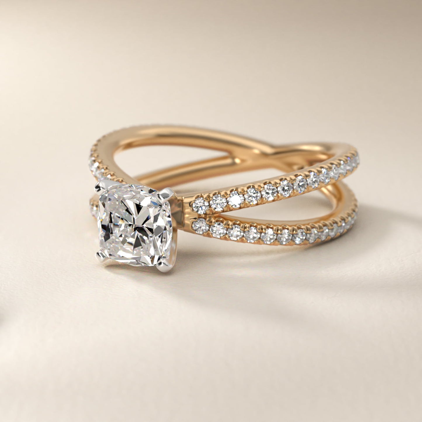 Blue Nile Studio Empress Diamond Engagement Ring in 18k Yellow Gold (1/3 ct. tw.) - Cushion Center
