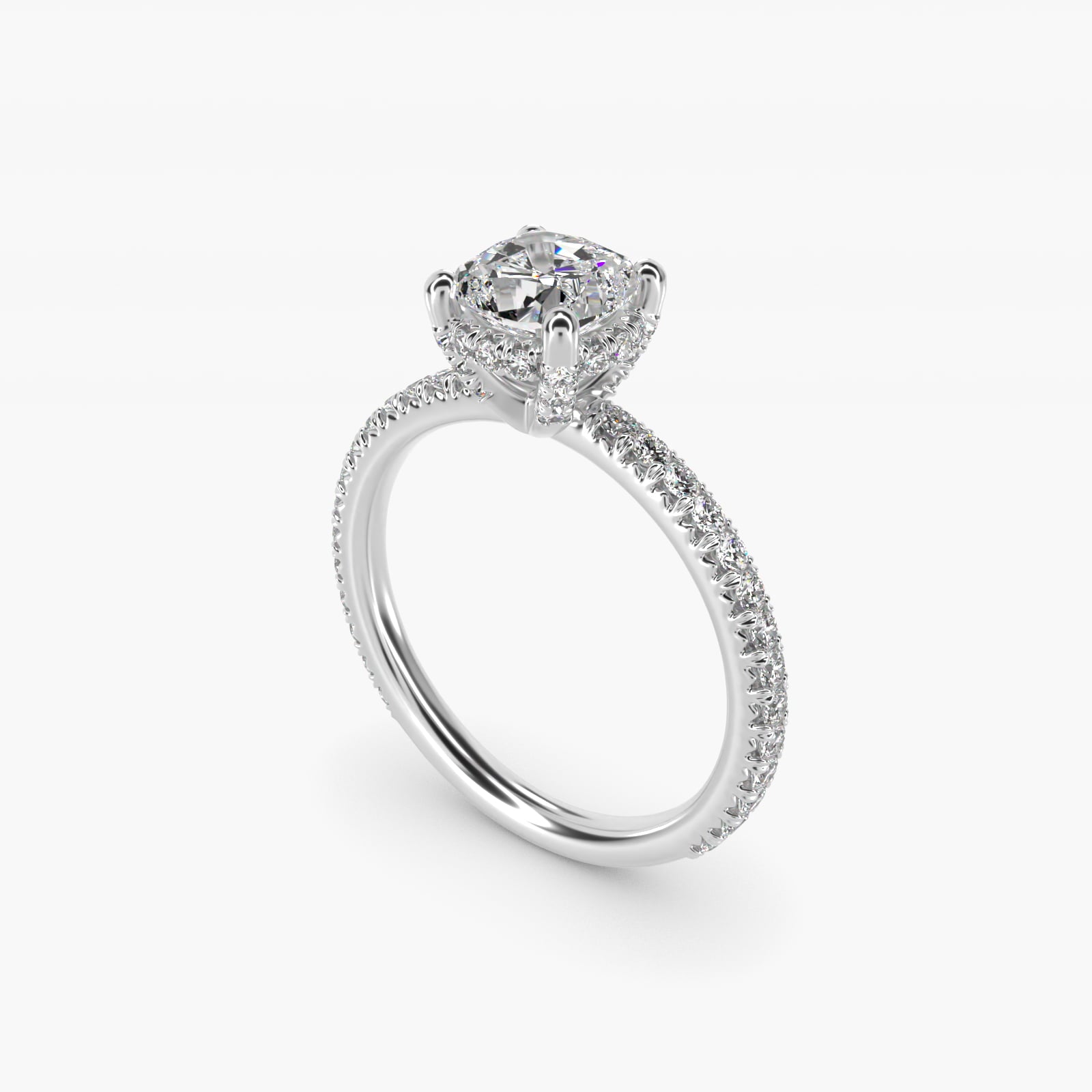 Blue Nile Studio Petite French PavŽ Crown Diamond Engagement Ring in Platinum (1/3 ct. tw.) - Cushion Center