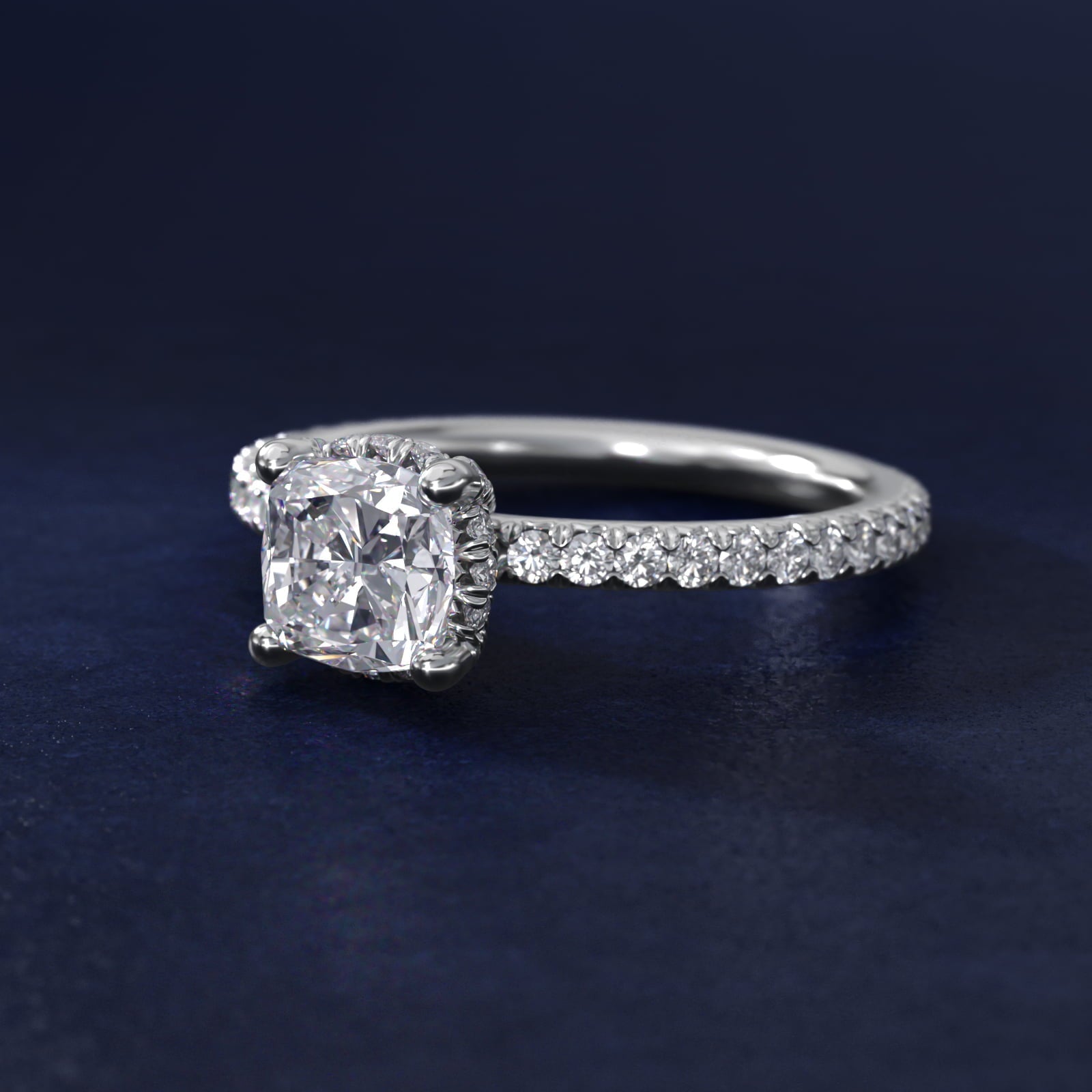 Blue Nile Studio French Pav? Diamond Crown Solitaire Engagement Ring in Platinum (1/6 ct. tw.) - Cushion Center