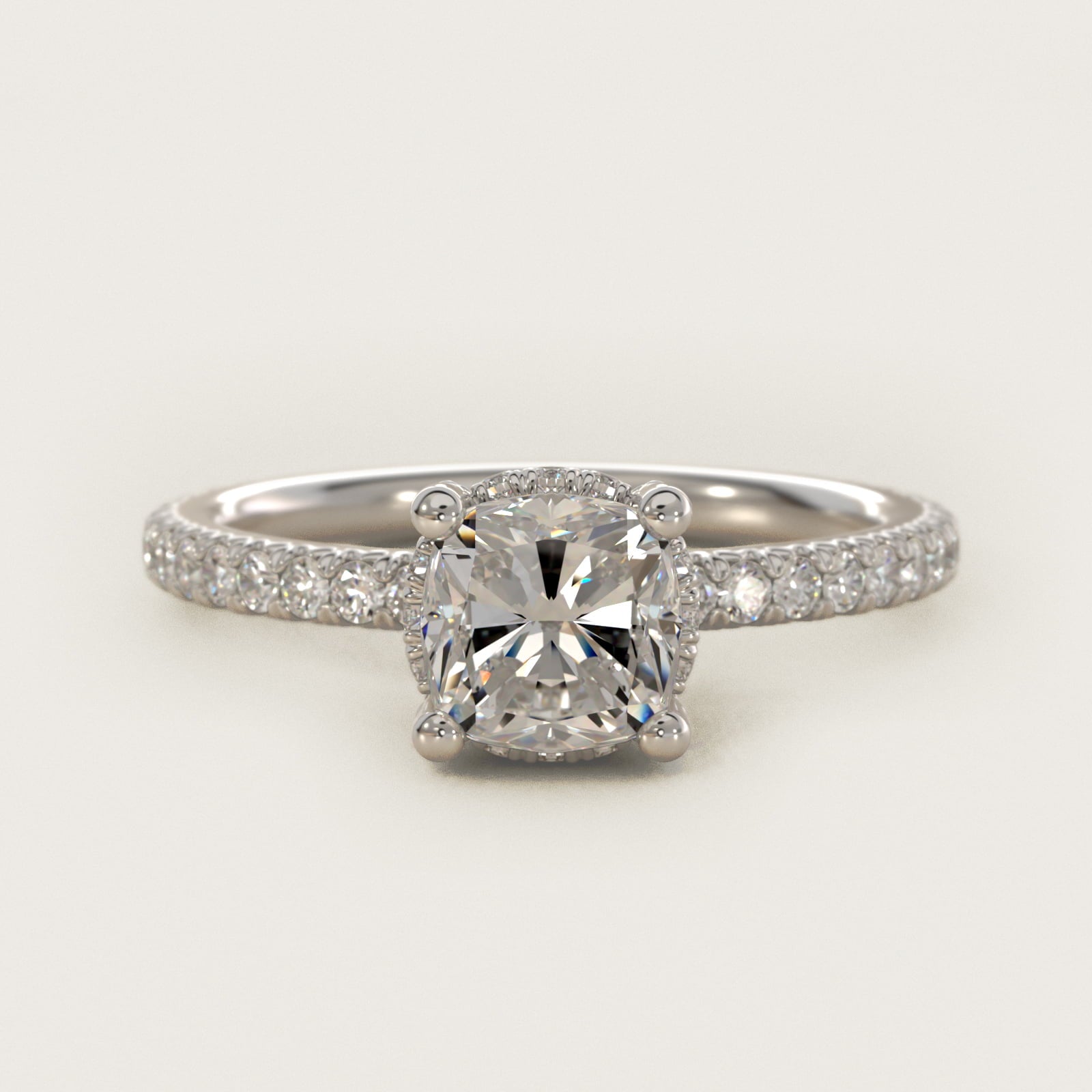 Blue Nile Studio Petite French PavŽ Crown Diamond Engagement Ring in Platinum (1/3 ct. tw.) - Cushion Center