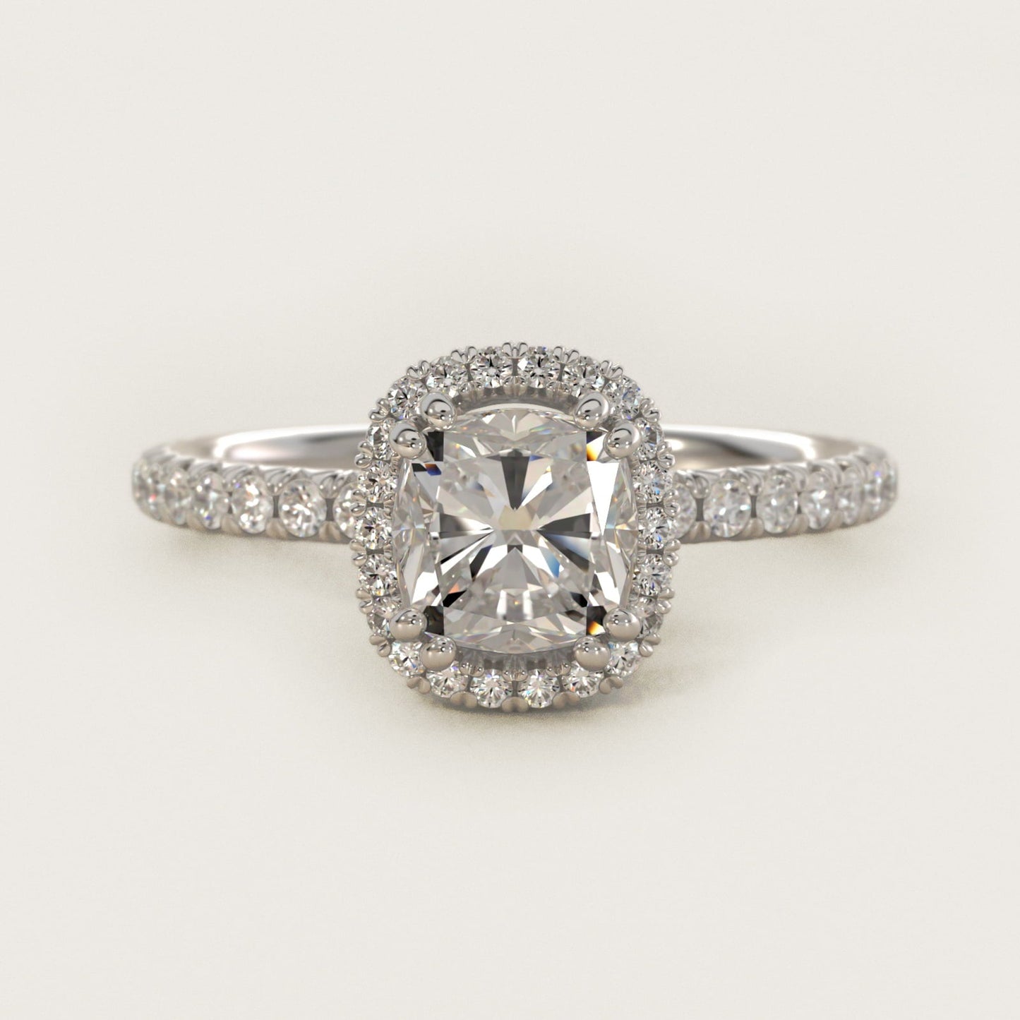 Blue Nile Studio French Pav? Diamond Crown Solitaire Engagement Ring in Platinum (1/6 ct. tw.) - Cushion Center