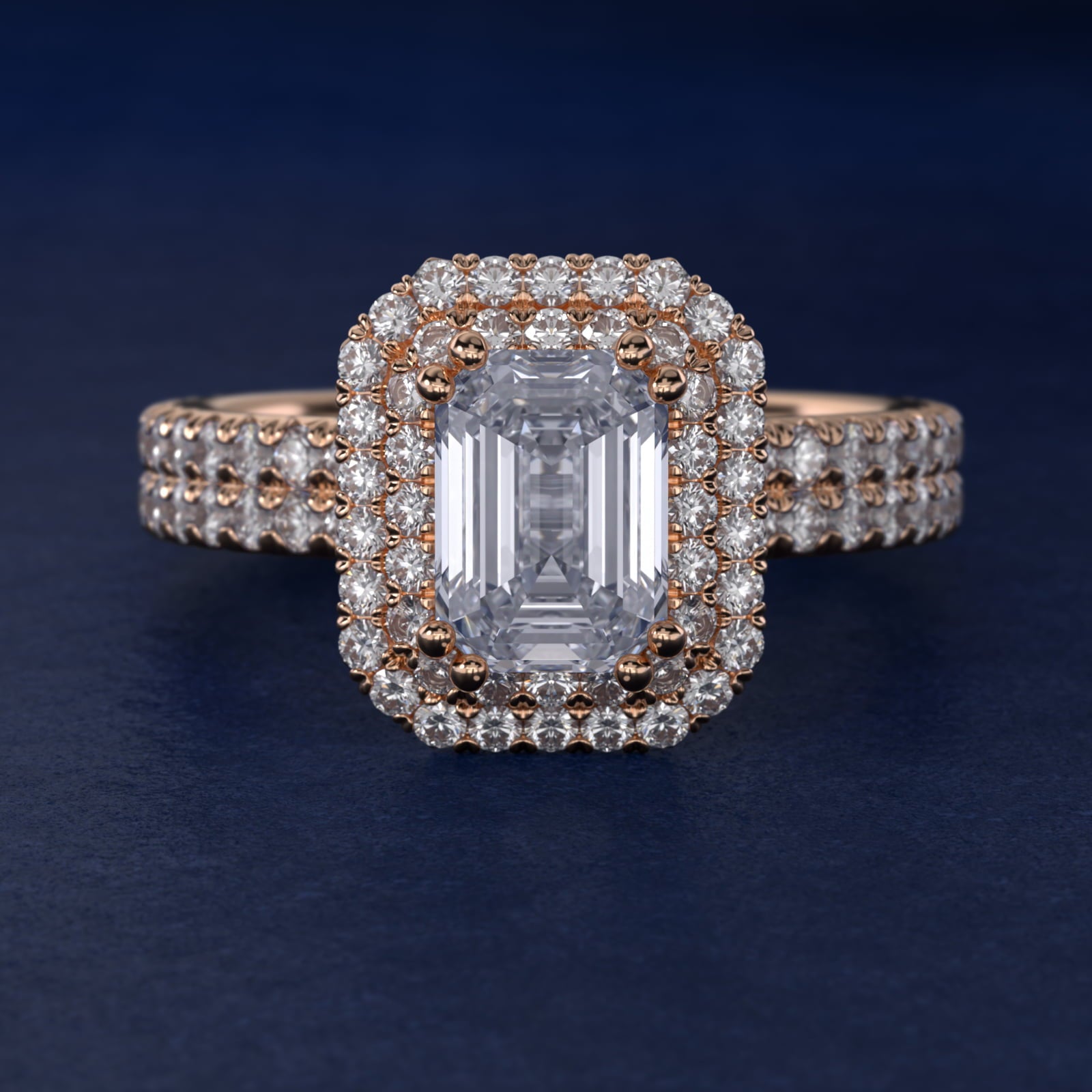 Blue Nile Studio Double Halo Gala Diamond Engagement Ring in 14k Rose Gold (7/8 ct. tw.) - Emerald Center