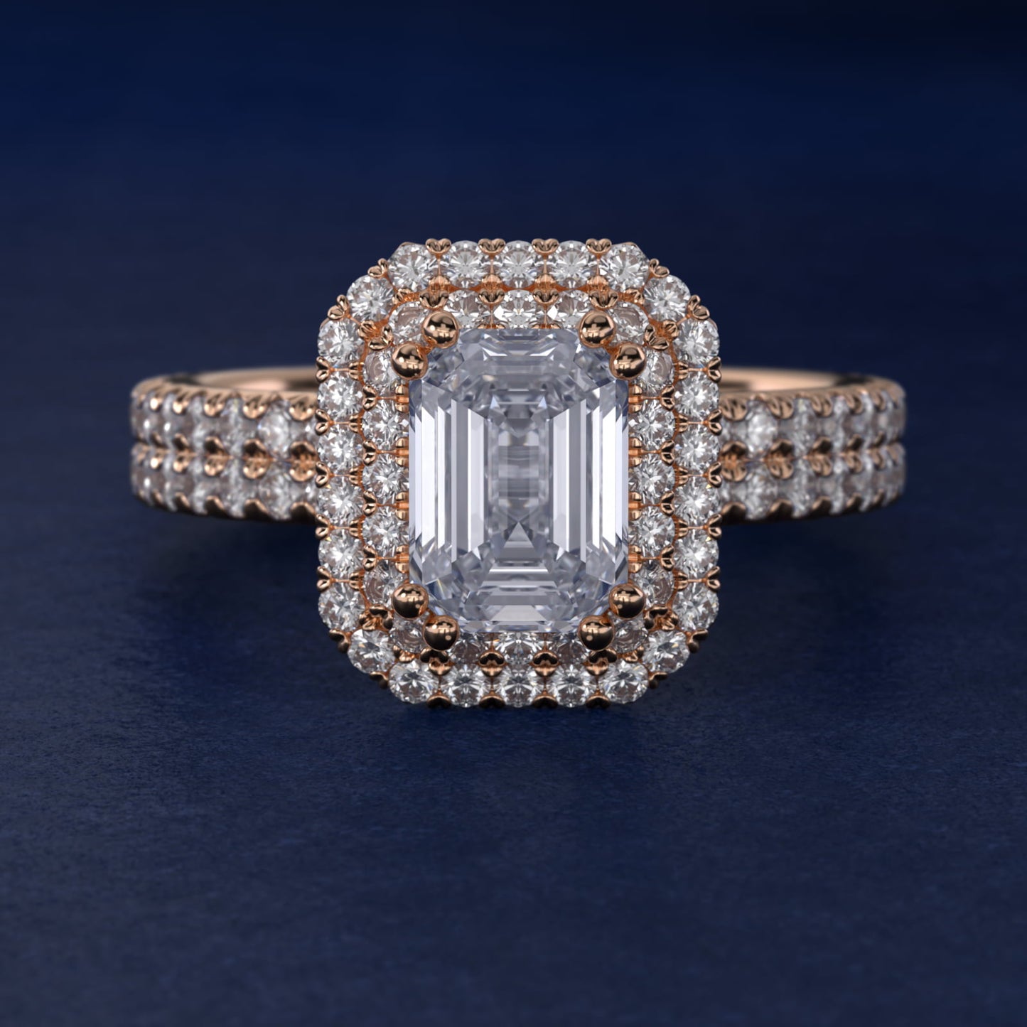 Blue Nile Studio Double Halo Gala Diamond Engagement Ring in 18k Rose Gold (7/8 ct. tw.) - Emerald Center