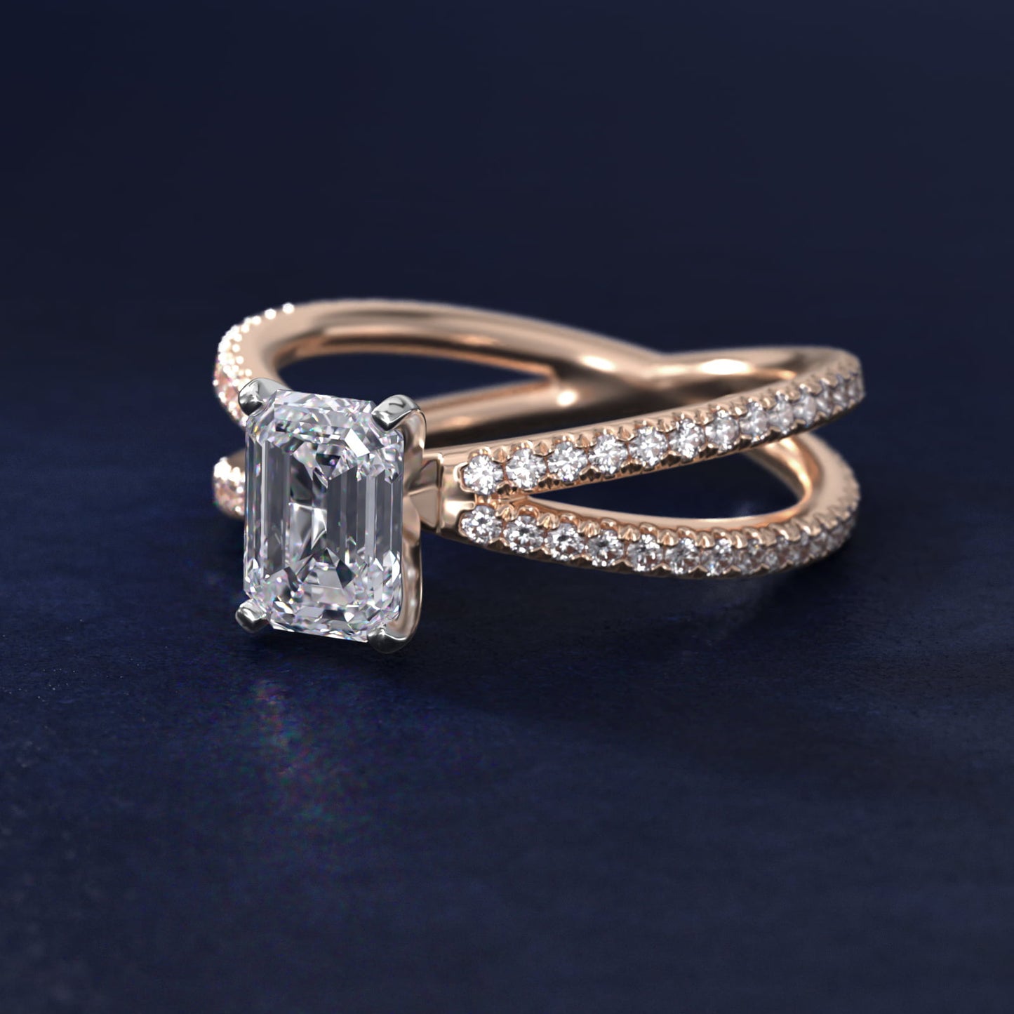 Blue Nile Studio Empress Diamond Engagement Ring in 14k Rose Gold (1/3 ct. tw.) - Emerald Center