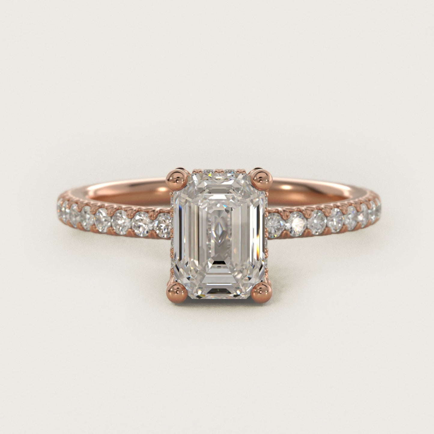 Blue Nile Studio Petite French PavŽ Crown Diamond Engagement Ring in 14k Rose Gold (1/3 ct. tw.) - Emerald Center