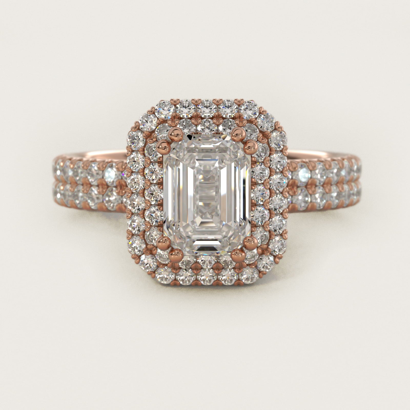 Blue Nile Studio Double Halo Gala Diamond Engagement Ring in 18k Rose Gold (7/8 ct. tw.) - Emerald Center