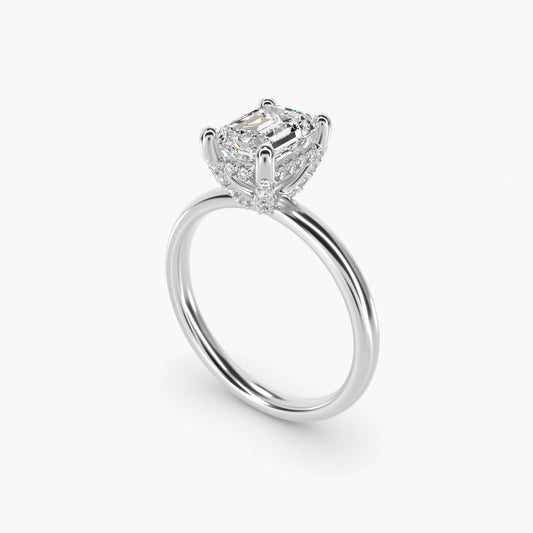 Blue Nile Studio French PavŽ Diamond Crown Solitaire Engagement Ring in 14k White Gold (1/6 ct. tw.) - Emerald Center