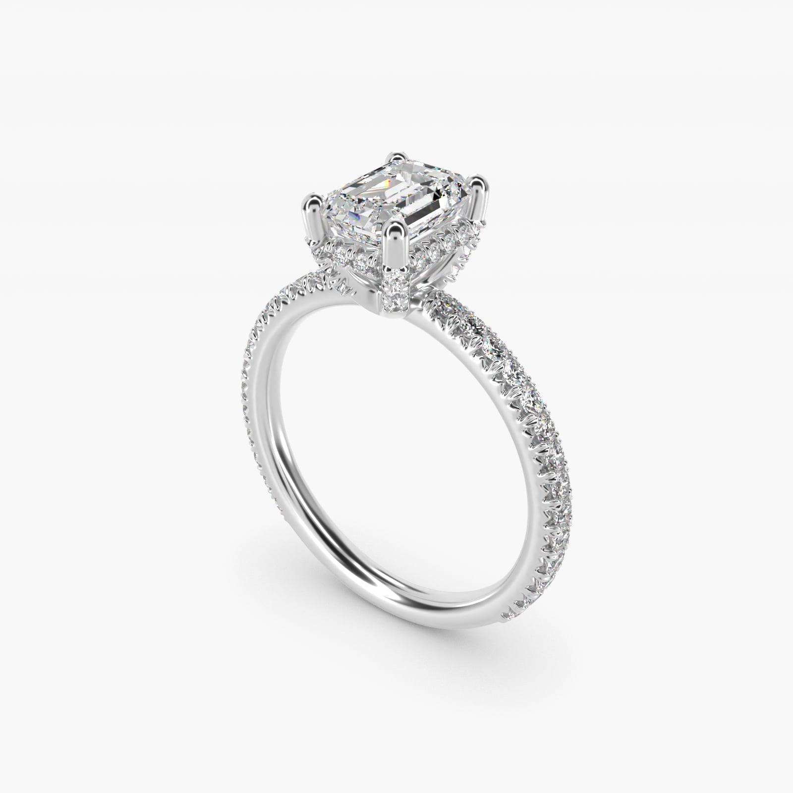 Blue Nile Studio Petite French PavŽ Crown Diamond Engagement Ring in 18k White Gold (1/3 ct. tw.) - Emerald Center