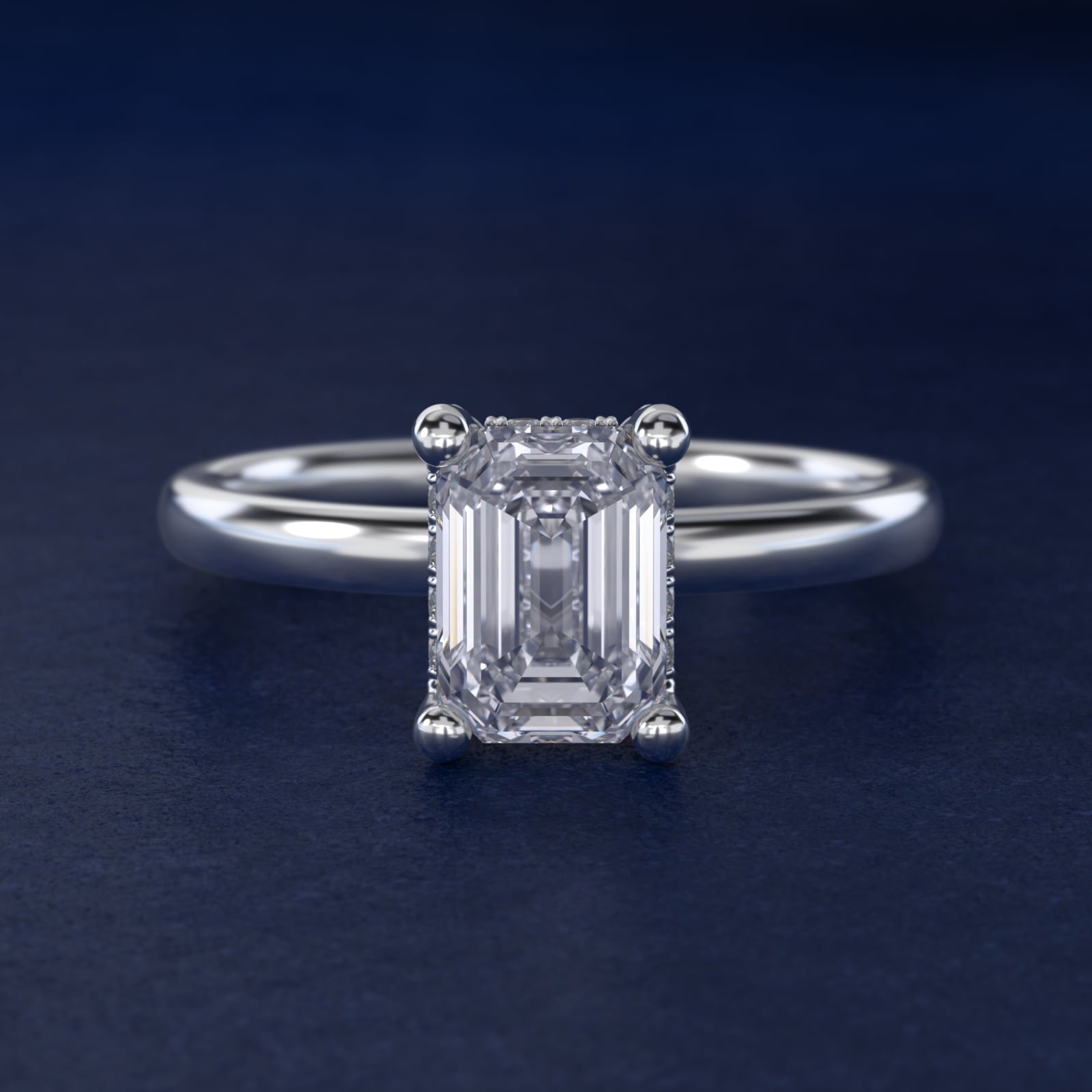 Blue Nile Studio French PavŽ Diamond Crown Solitaire Engagement Ring in 14k White Gold (1/6 ct. tw.) - Emerald Center