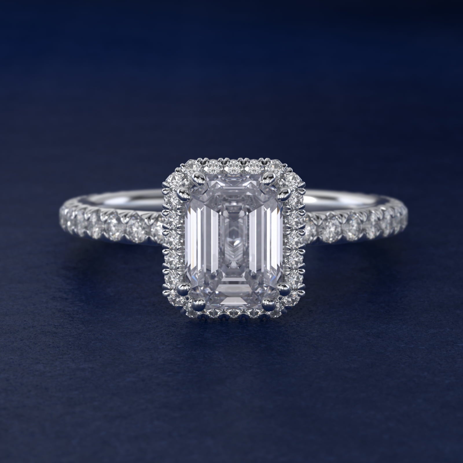Blue Nile Studio French Pav? Diamond Crown Solitaire Engagement Ring in 18k White Gold (1/6 ct. tw.) - Emerald Center